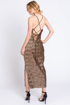 Gold Criss Cross Back Midi Dress Flowering Girl