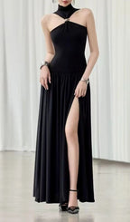 Kelley Black Halter Slit Maxi Dress Flowering Girl