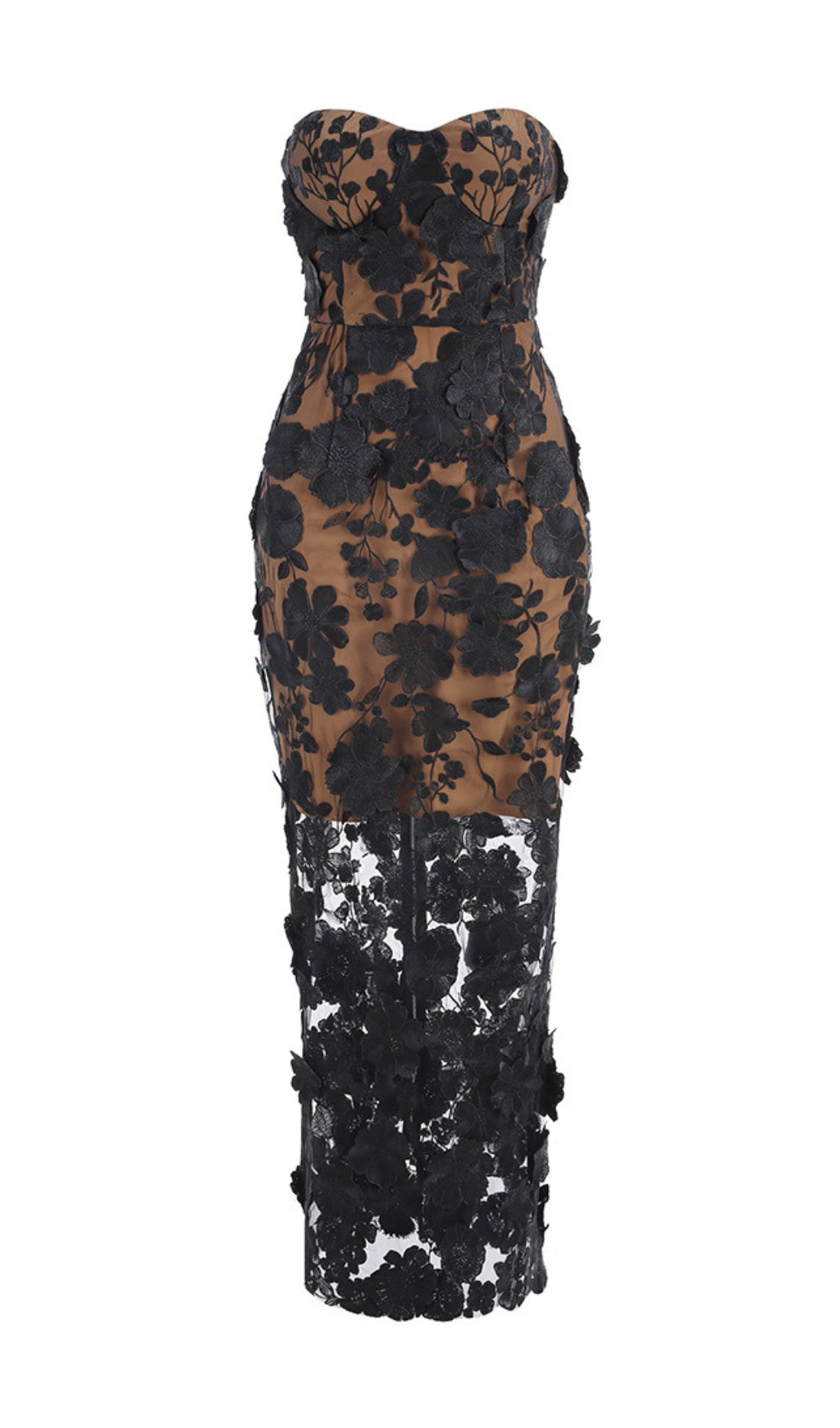 Decla Black Strapless Flower Maxi Dress Flowering Girl