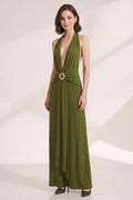 Olive Green Fluid Jersey Column Dress Flowering Girl