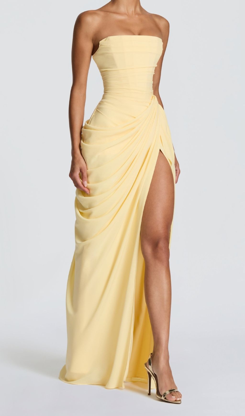 Kellyn Yellow Strapless Corset Maxi Dress Flowering Girl