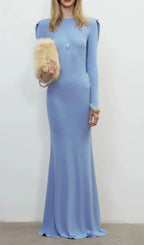 Isabis Blue Long Sleeve Backless Maxi Dress Flowering Girl