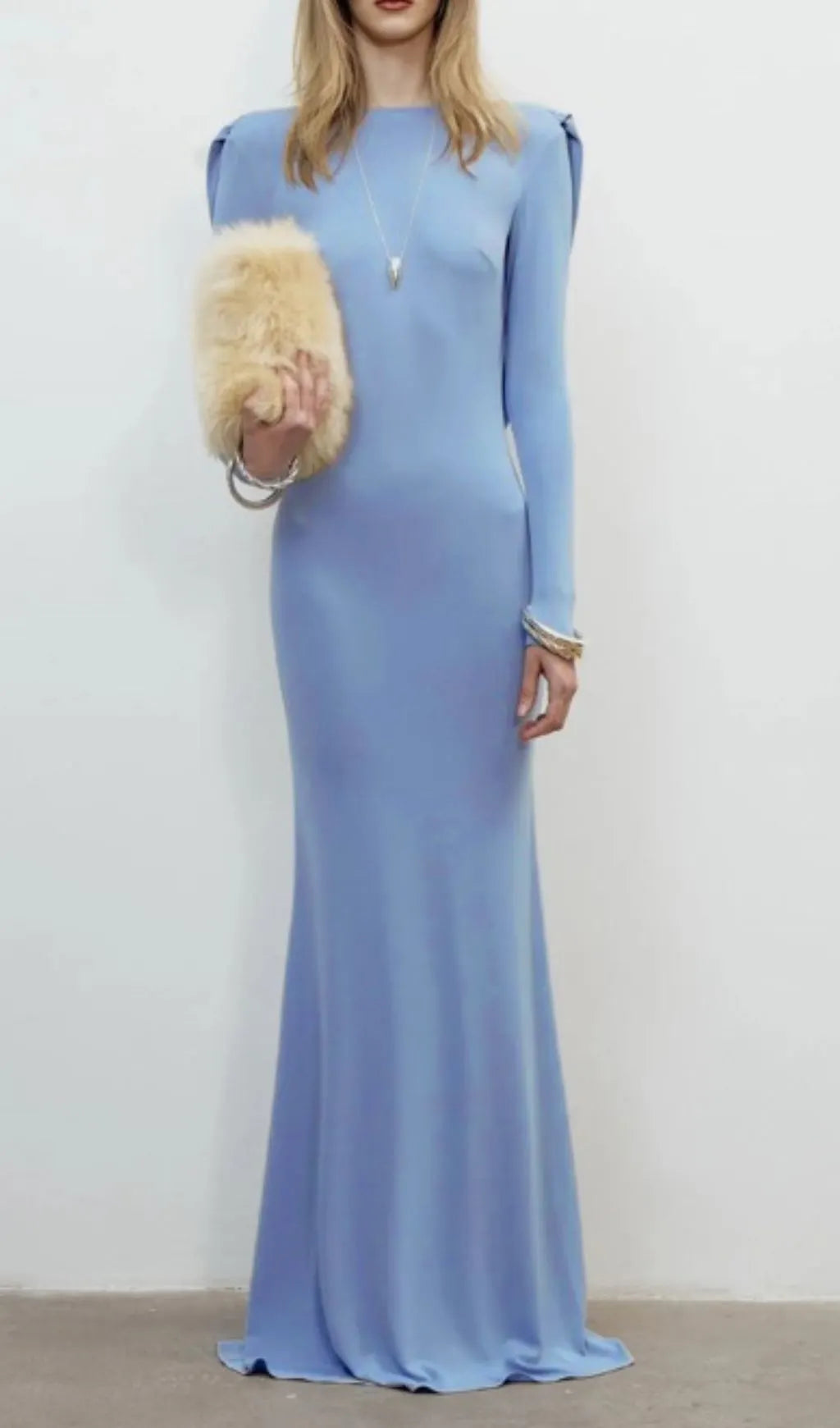 Isabis Blue Long Sleeve Backless Maxi Dress Flowering Girl
