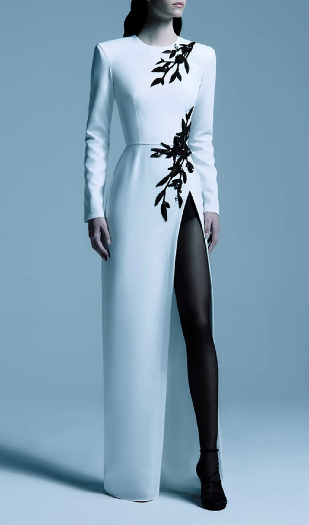 Graeme White Beaded Flower Long Sleeve Maxi Dress Flowering Girl