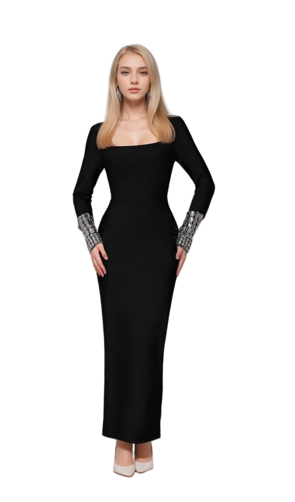 breenda square neck diamond tight bandage maxi dress in black Flowering Girl