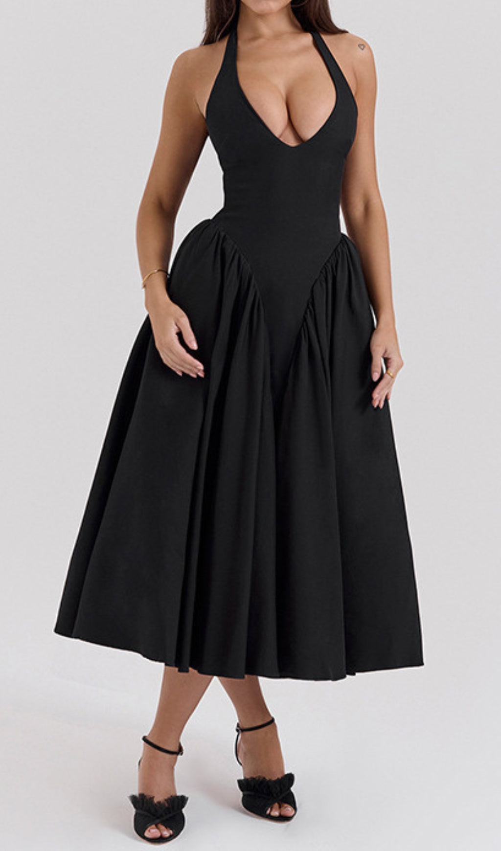 Dierdra Black Halter Midi Dress Flowering Girl