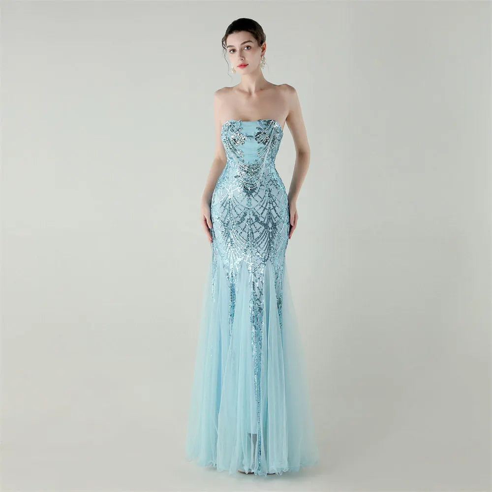 Sequin Strapless Tulle Maxi Dress Flowering Girl