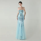 Sequin Strapless Tulle Maxi Dress Flowering Girl