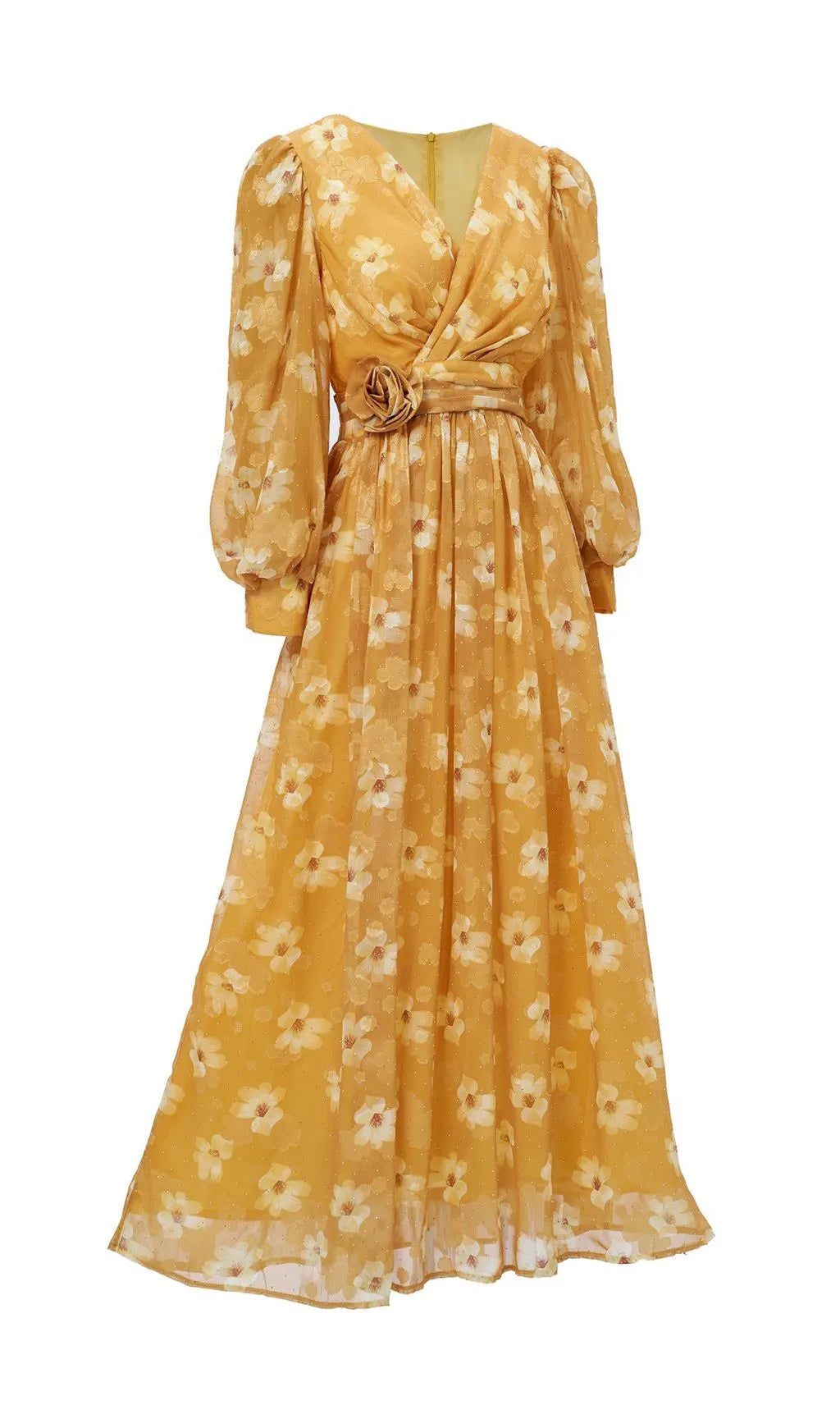 Feodora Yellow Floral Printed Long Sleeve Maxi Dress Flowering Girl
