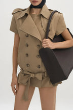 Thatca Double Breasted Trench Mini Dress - Khaki Flowering Girl