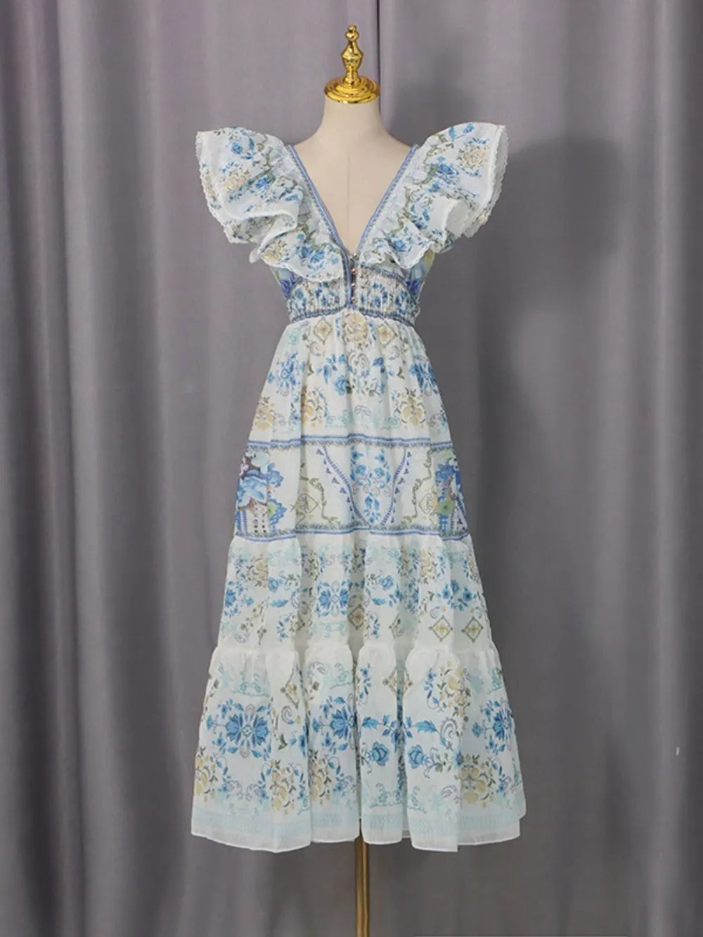 Harding V-Neck Printed Midii Dress Flowering Girl