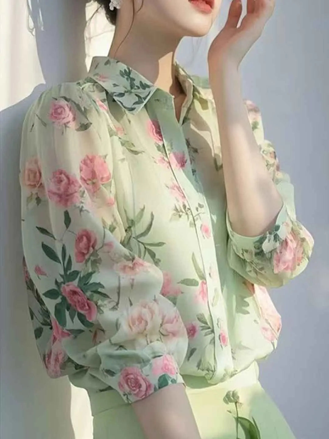 Josephine Lapel Floral Printed Chiffon Blouse Flowering Girl