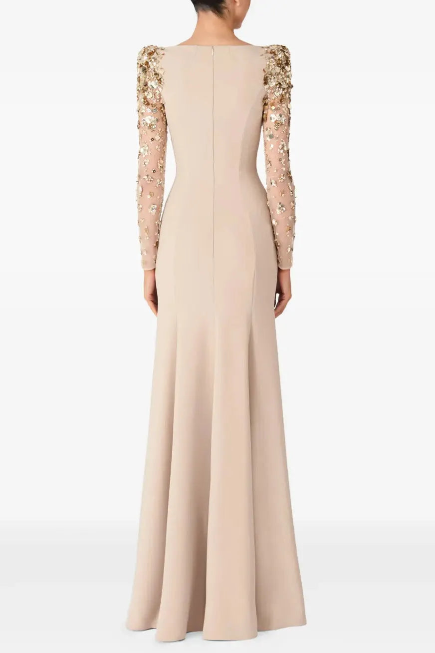Martha Mesh Splicing Beading Diamond Maxi Dress In Apricot Flowering Girl