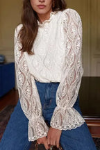 Hollow Lace Long-Sleeved Top Shirt Flowering Girl