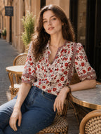 Lesley Classic Puff Sleeve Printed Top Flowering Girl