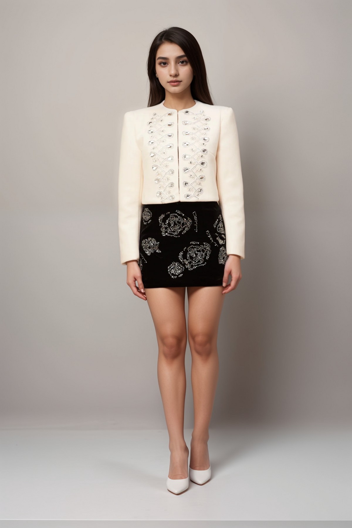 Nerina White Crystal-Embellished Tweed Jacket Flowering Girl