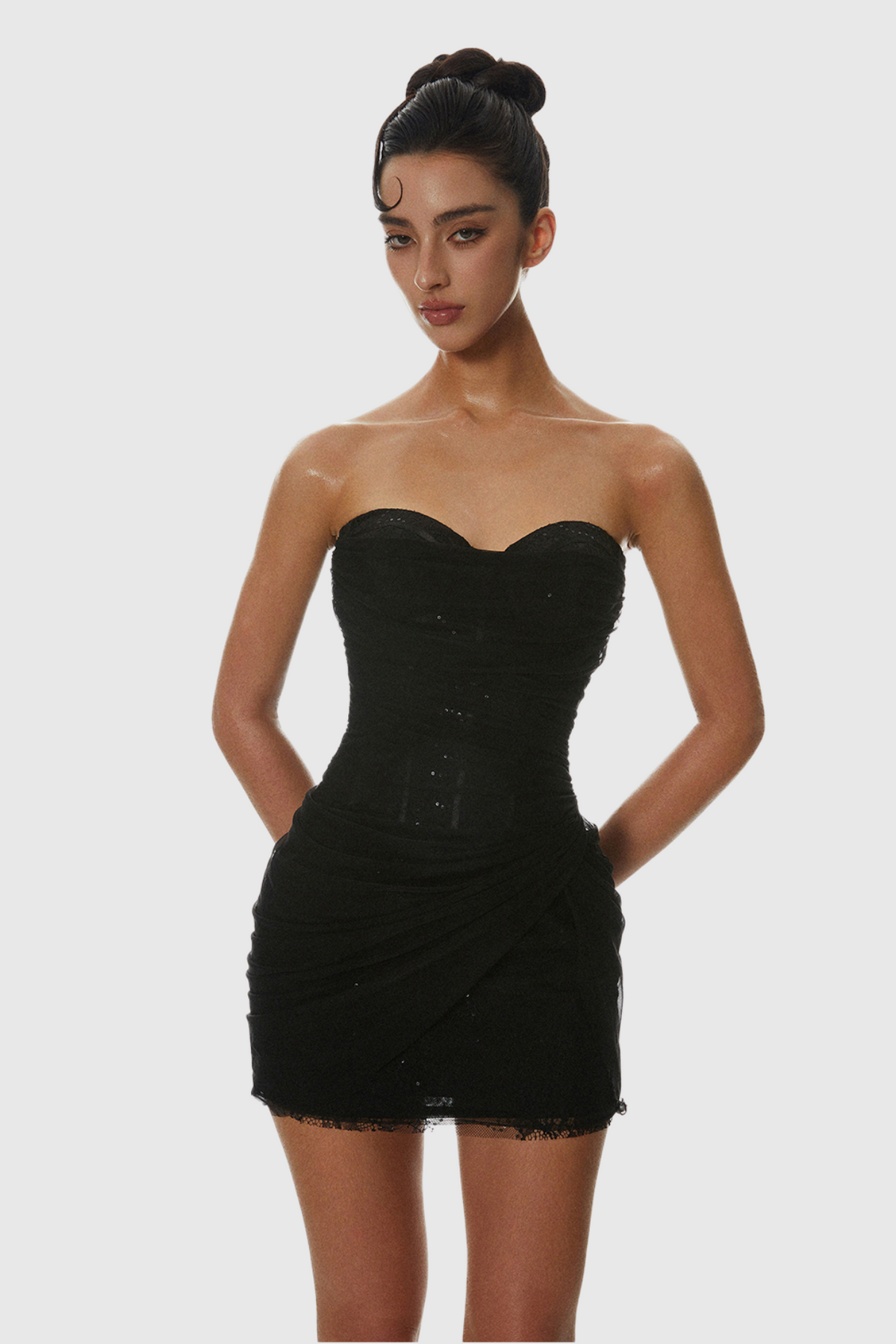 Liserre Sequin Strapless Corset Ruched Mini Dress Flowering Girl