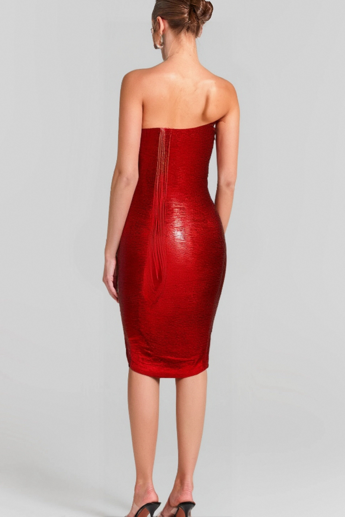 Neck Metallic Bandage Dress - Red Flowering Girl