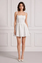 White Textured Jacquard Fit-And-Flare Dress Flowering Girl
