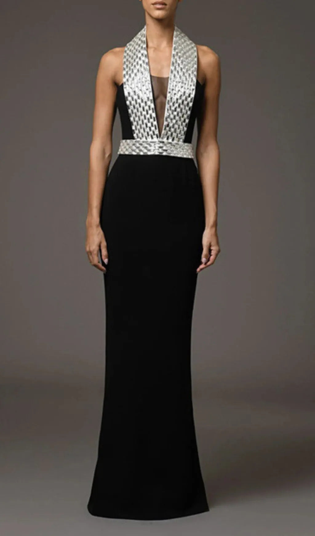 Jaide Black Halter Crystal Slit Maxi Dress Flowering Girl
