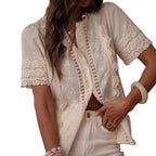 Lace Embroidered Short-Sleeved Shirt Flowering Girl