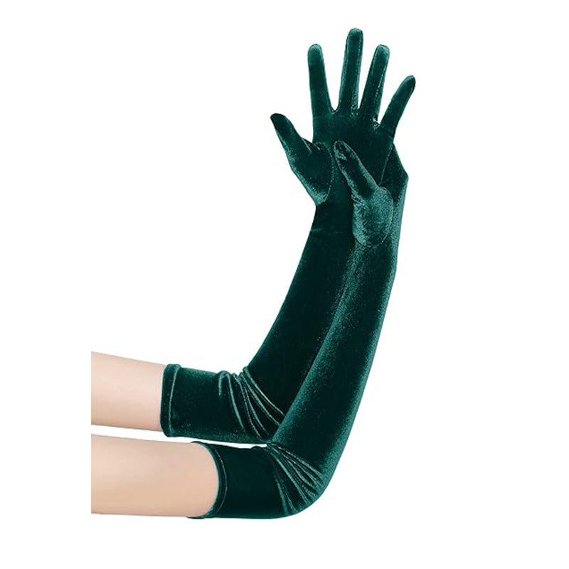 Green Velvet Gloves Flowering Girl