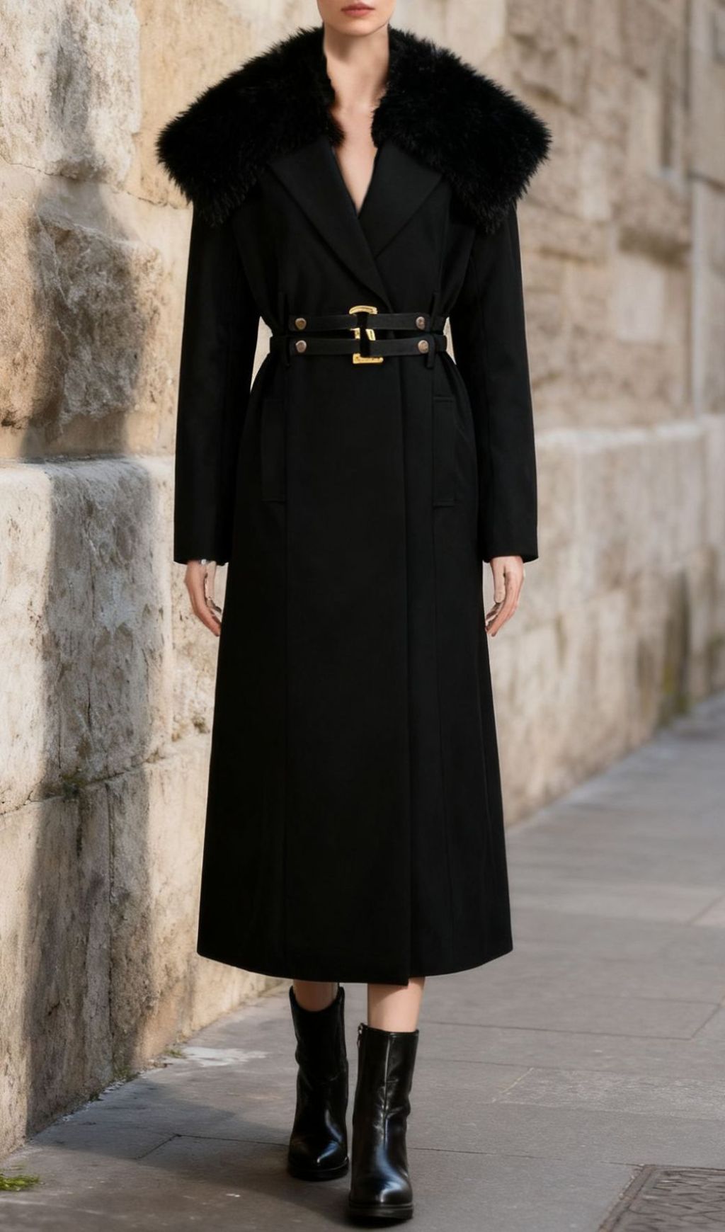 Ismail Black Fur Collar Coat Flowering Girl