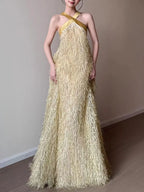 Martirio Gold Halter Maxi Dress Flowering Girl