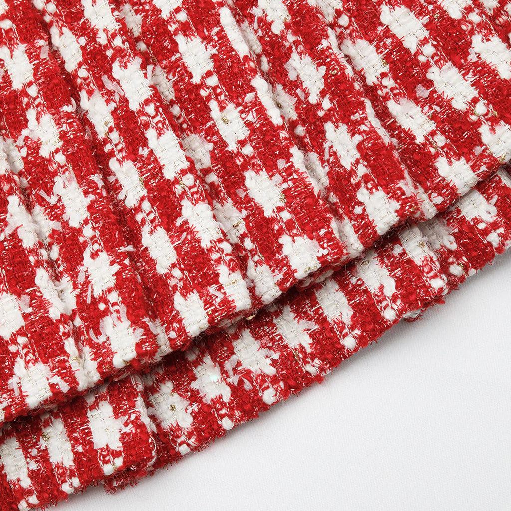 RED CHECK BOUCLE PLEATED MINI SKIRT Flowering Girl