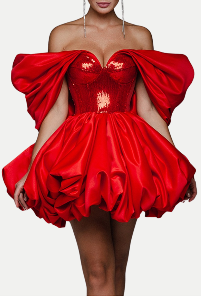 Vakia Sequin Off Shoulder Mini Dress Flowering Girl