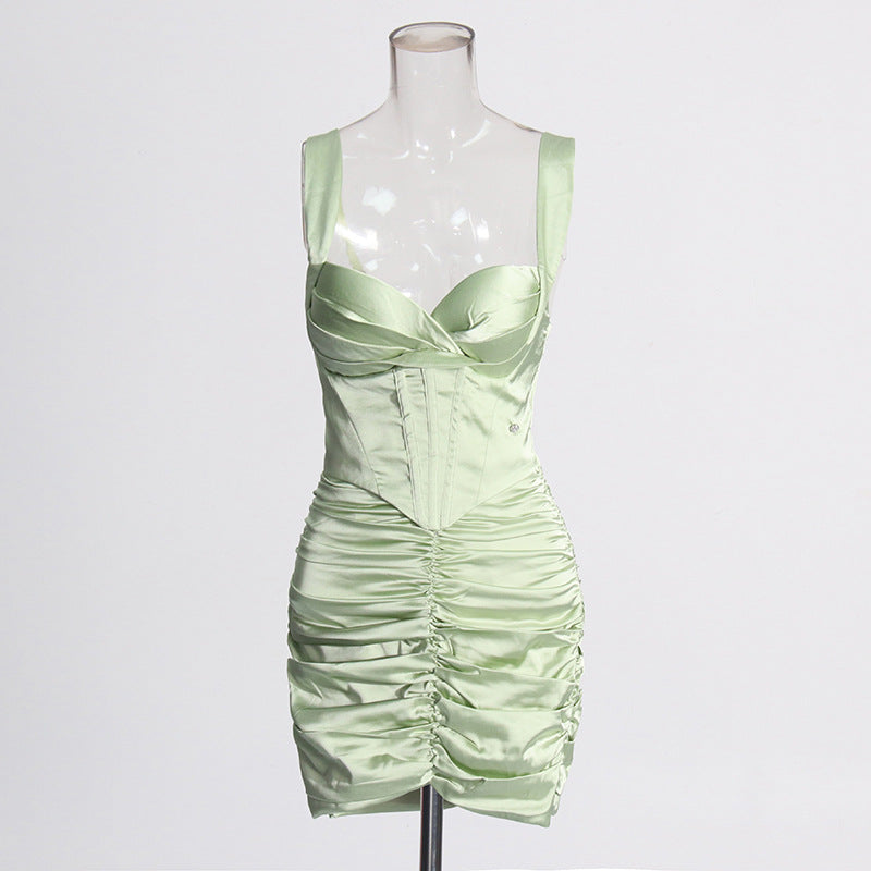 CUSI CORSET RUCHED MINI DRESS IN GREEN Flowering Girl