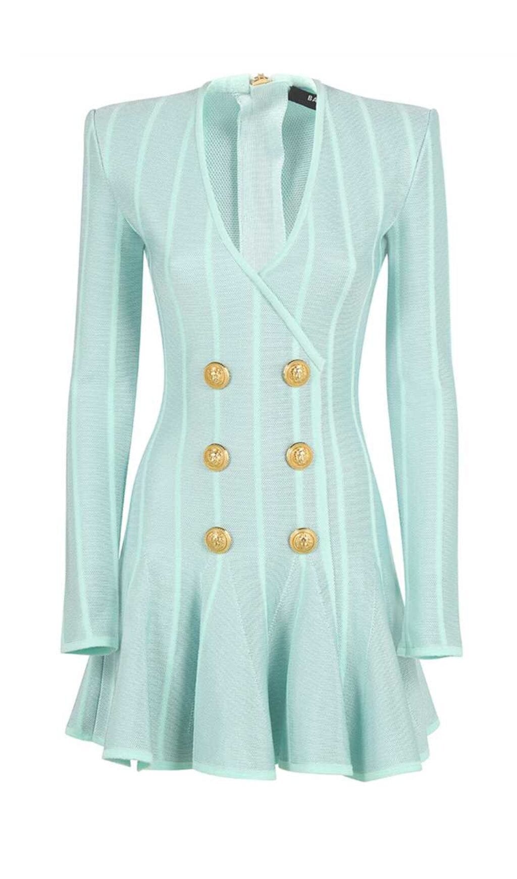 Button-Embellished Mesh Mini Dress In Mint Flowering Girl