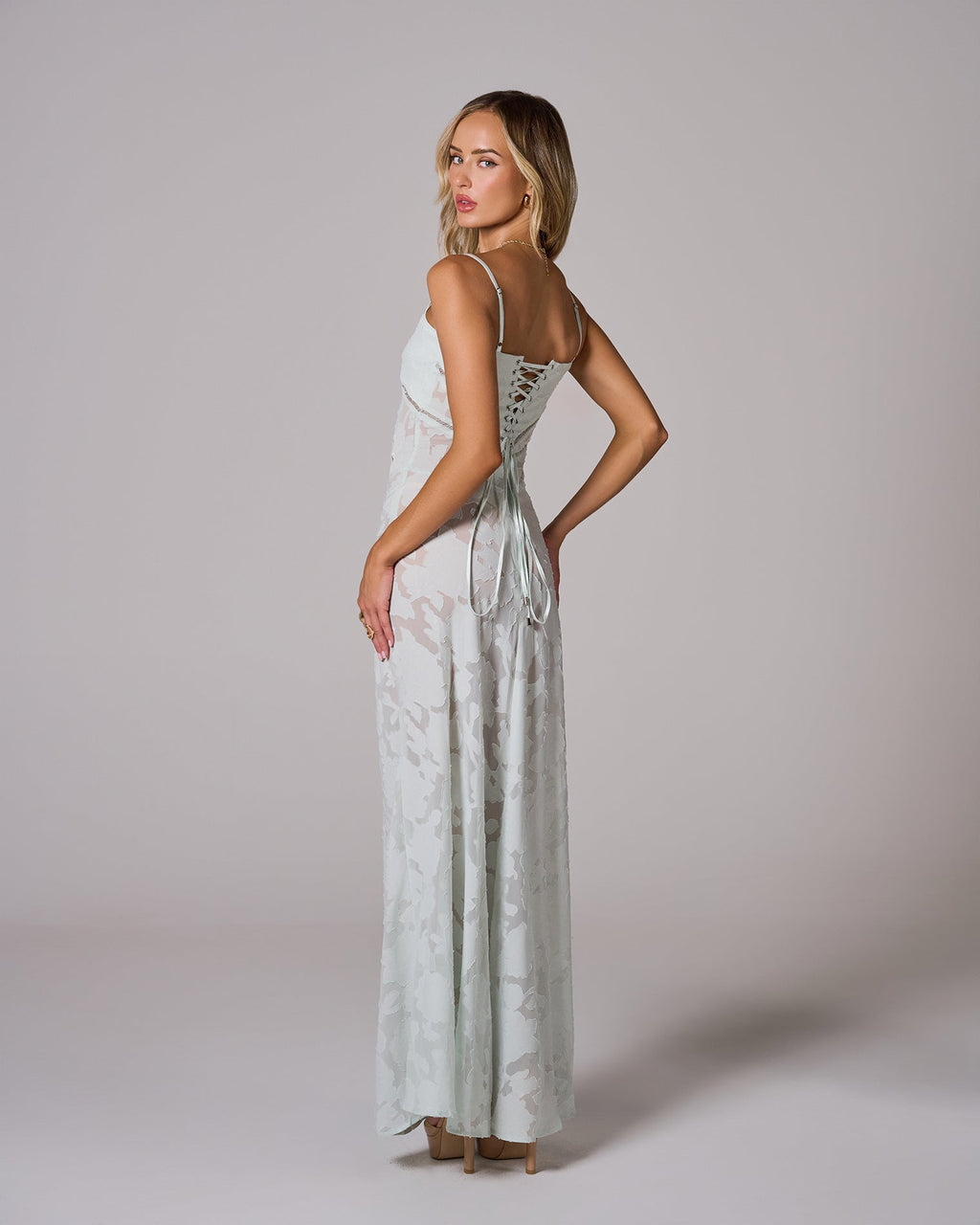 Floral Lace Back Maxi Dress -White Flowering Girl