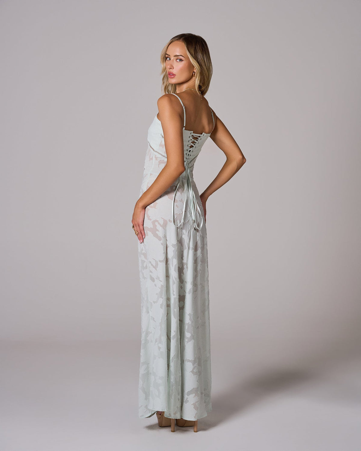 Floral Lace Back Maxi Dress -White Flowering Girl