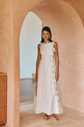 Lace Trim Embroidery Hollow Midi Dress In White Flowering Girl