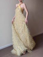 Martirio Gold Halter Maxi Dress Flowering Girl