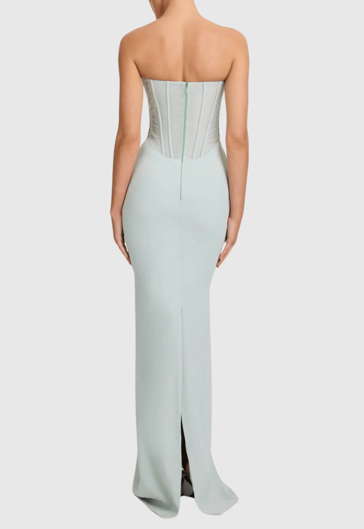 anna Strapless Mesh Scarf Corset Maxi Dress in green Flowering Girl