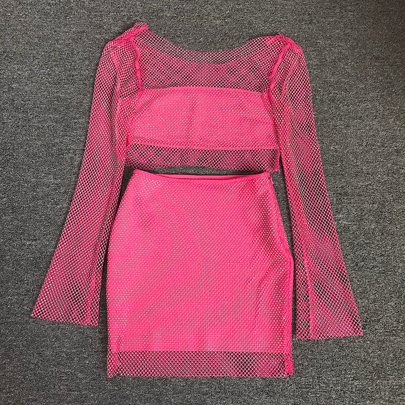 Long Sleeve Mesh Blouse Skirt Suit Flowering Girl