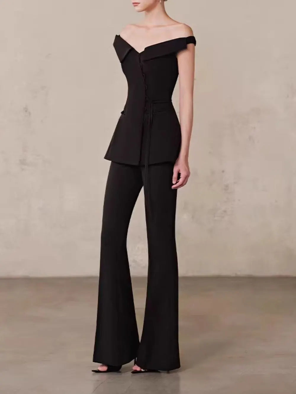 Pervia Off Shoulder Flared Pants Set Flowering Girl