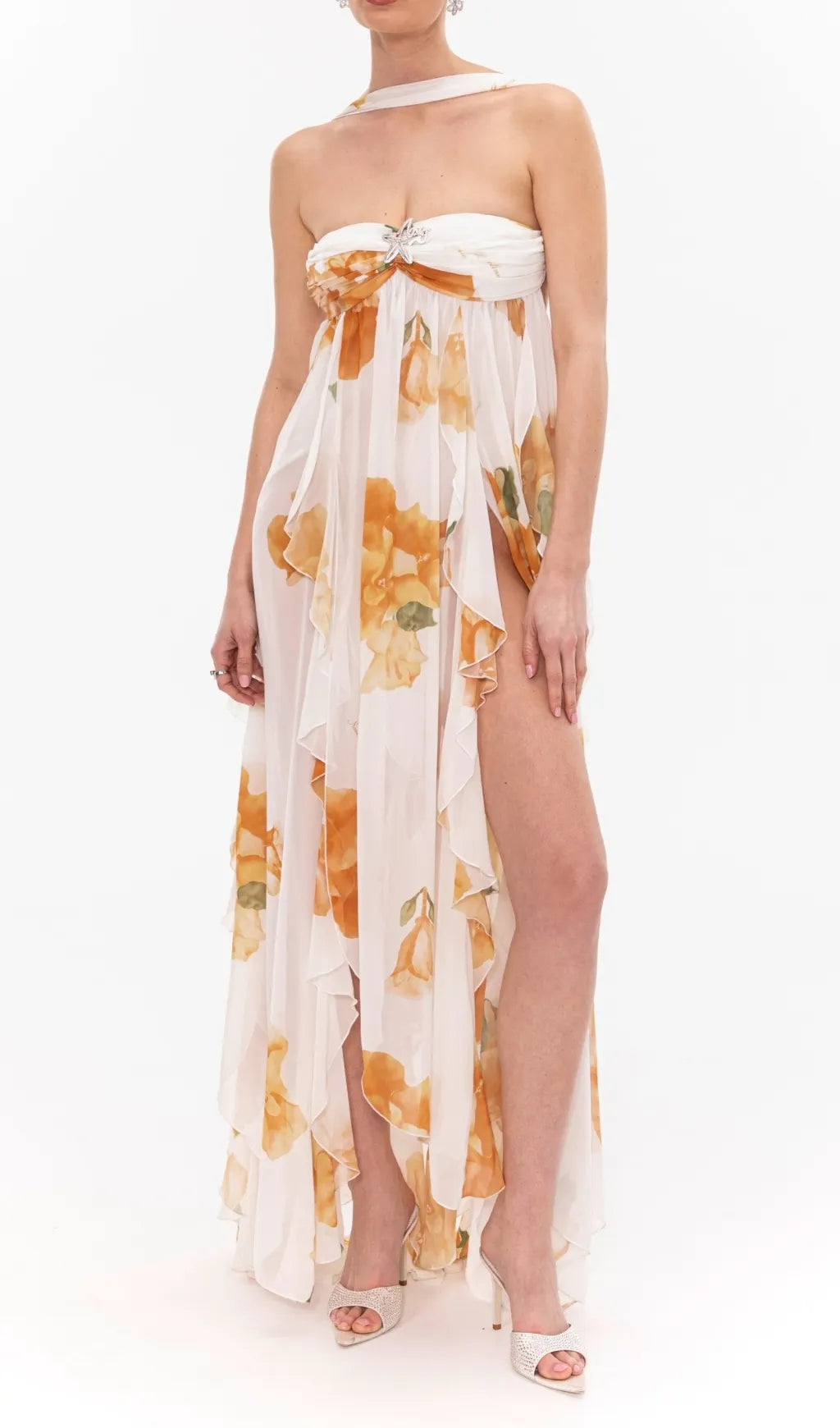 Emely Floral Printed Backless Maxi Dress Flowering Girl