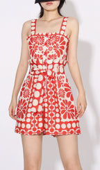 Asatira Red Printed Romper Flowering Girl