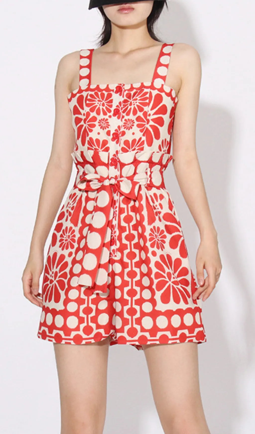 Asatira Red Printed Romper Flowering Girl