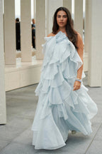 Off-Shoulder Ruffle Layered Maxi Dress In Blue Flowering Girl