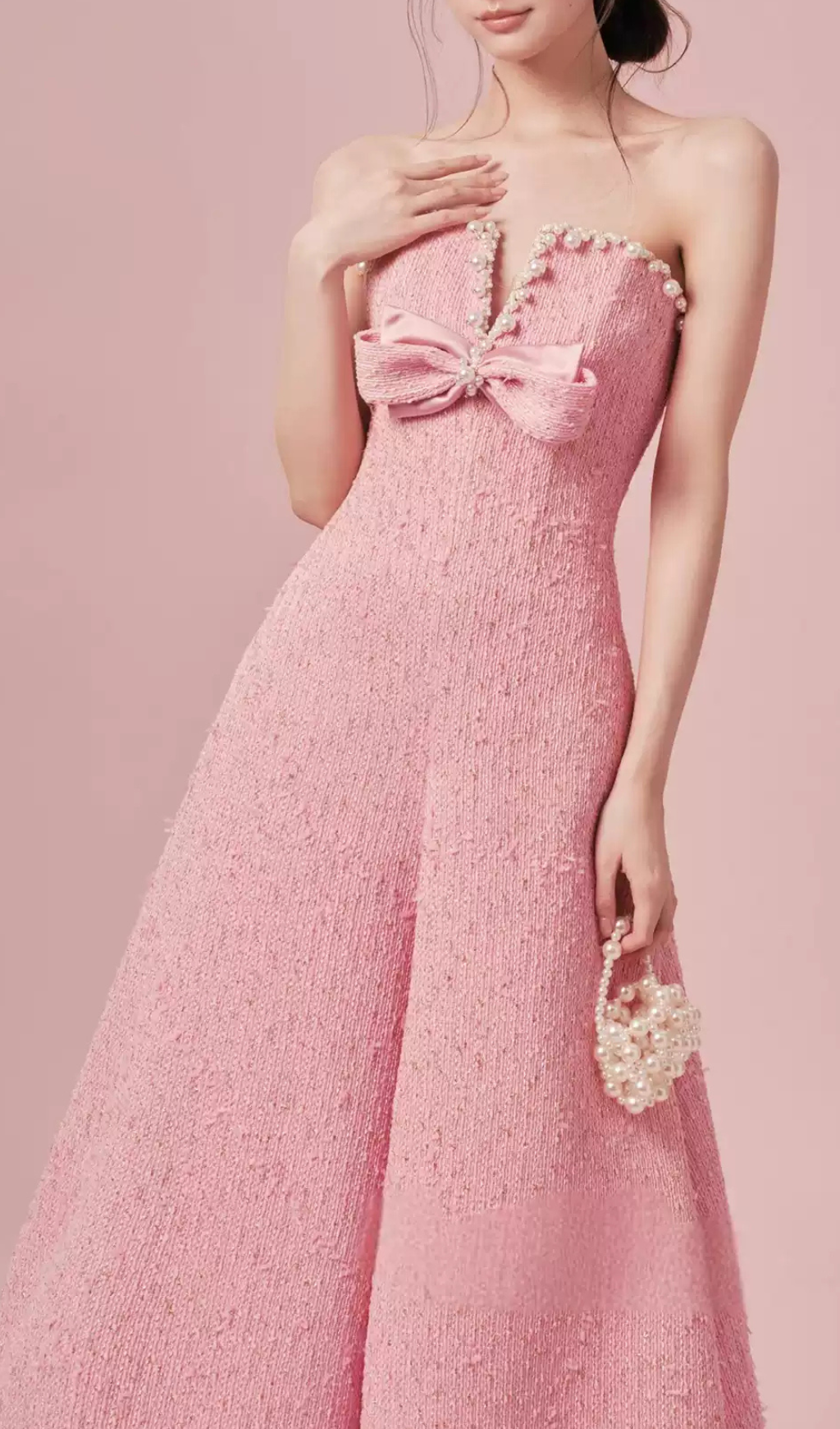 Gaphna Pink Beaded Bow Maxi Dress Flowering Girl