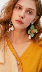Adil Green Large Hoop Flower Plastic Earrings Flowering Girl