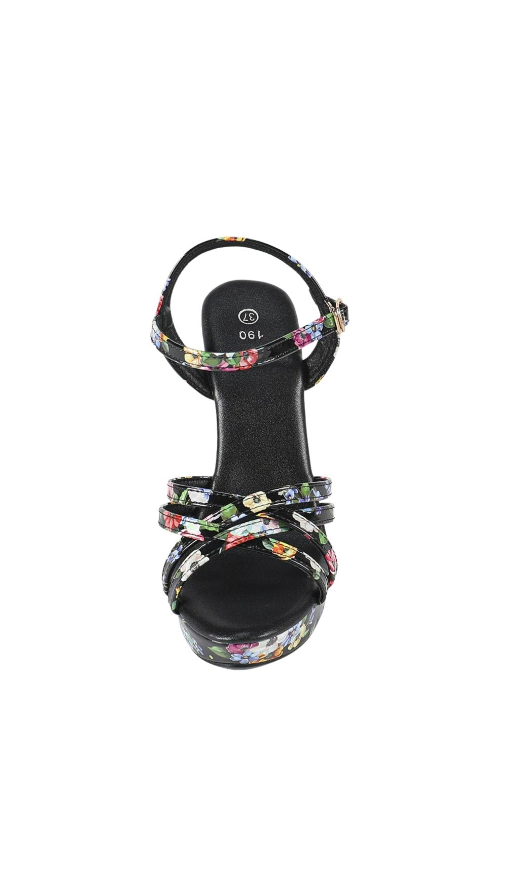 Kynthia Black Floral Printed Heels Flowering Girl