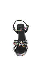 Kynthia Black Floral Printed Heels Flowering Girl