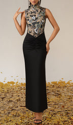 Germán Sleeveless Flower Sequin Maxi Dress Flowering Girl