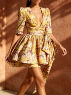 Makadisa V-Neck Printed Mini Dress Flowering Girl