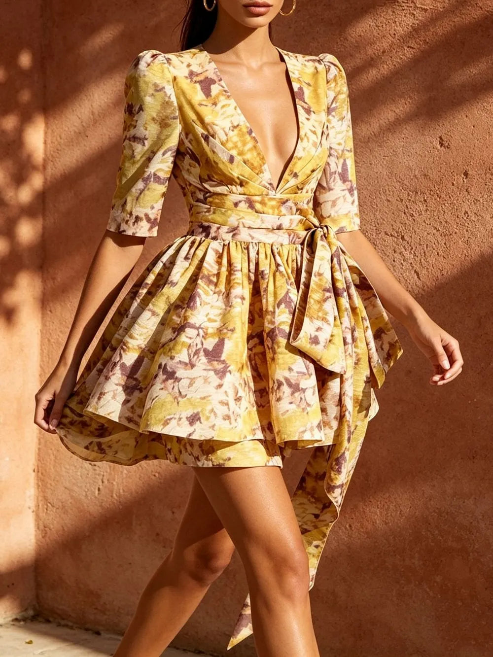 Makadisa V-Neck Printed Mini Dress Flowering Girl